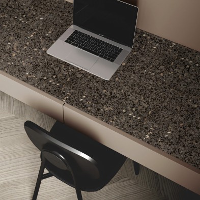 Monsul Terrazzo. Self-adhesive washable vinyl for office, living room, dining room or bedroom furniture. Dark gray. Lokoloko