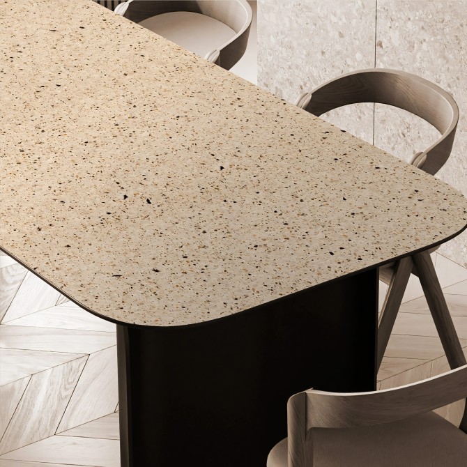 Bello Terrazzo. Washable self-adhesive eco inks. Vinyl for furniture living room or dining room center tables. brown. Lokoloko
