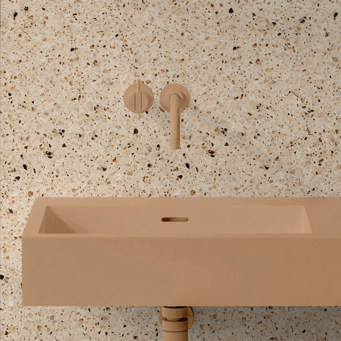 Terrazo Bello. Vinilo lavable autoadhesivo para paredes de azulejos en baños, aseos, duchas, lavabos, marrón. Lokoloko