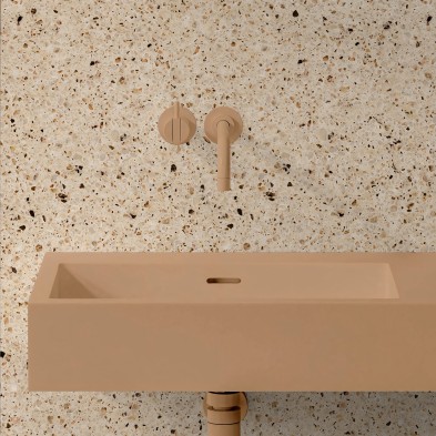 Bello Terrazzo. Washable self-adhesive eco inks Vinyl for tiles walls, shower and bath for bathroom, brown. Lokoloko