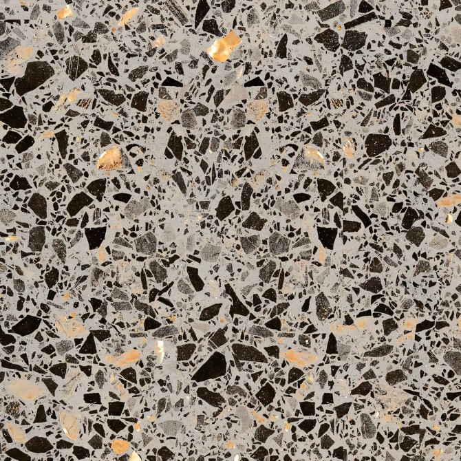 Carboneras Terrazzo. Self-adhesive washable vinyl for walls, tiles, furniture and floors. Gray and orange. Detail. Lokoloko