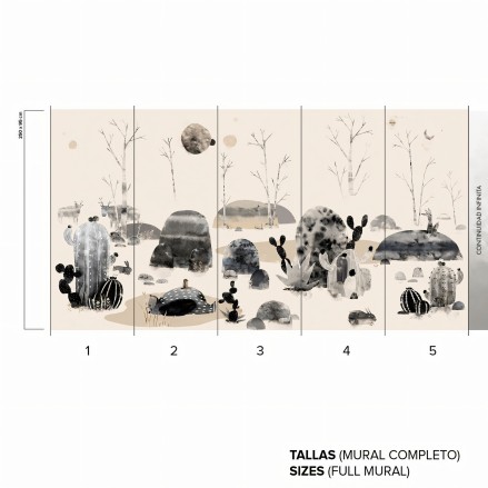 Couvet Mural infantil. Papel pintado pared ecológico autoadhesivo para pared lisa dormitorio. Plantas, animales. Lokoloko.