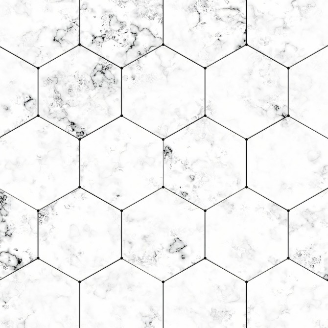 Marble hexagonal tiles. Matte Vinyl. 95x205cm