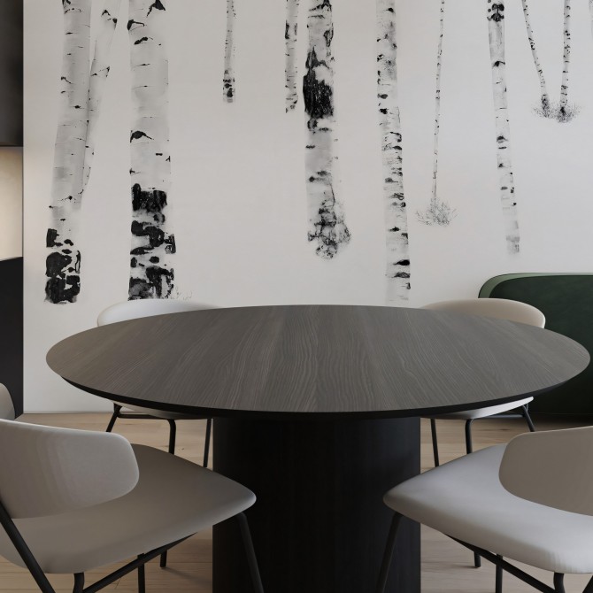 Mural Birch. Papel pintado ecologico sinpvc para pared lisa comedor, es un bosque de abedules en blanco y negro. Lokoloko