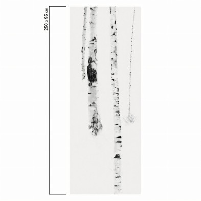 Birch es un mural con bosque de abedules. Profundidad para pared lisa y muebles. Blanco y negro. Papel eco. Pieza 2. Lokoloko