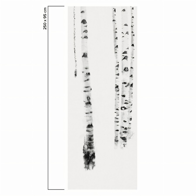 Birch es un mural con bosque de abedules. Profundidad para pared lisa y muebles. Blanco y negro. Papel eco. Pieza 5. Lokoloko