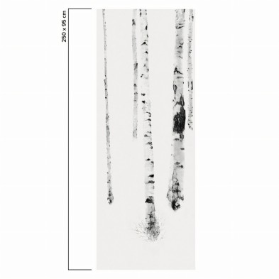 Birch es un mural con bosque de abedules. Profundidad para pared lisa y muebles. Blanco y negro. Papel eco. Pieza 6. Lokoloko