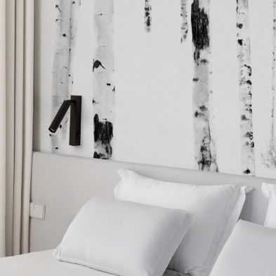 Mural Birch. Papel pintado ecologico sin pvc para pared lisa dormitorio, es un bosque de abedules en blanco y negro. Lokoloko