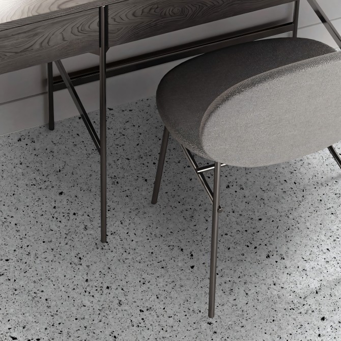 Terrazo Lido. Vinilo lavable autoadhesivo para suelos de baldosas o azulejos en cocinas y baños. Gris. Lokoloko