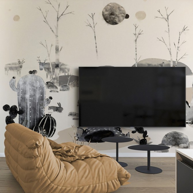 Couvet Kids mural. Self-adhesive eco-friendly PVC-free wallpaper for living room. Plants, animals. Lokoloko.