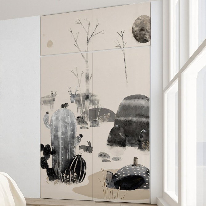 Couvet Mural infantil. Papel pintado pared ecológico autoadhesivo para superficies lisas armarios. Plantas, animales. Lokoloko.