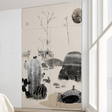 Couvet Mural infantil. Papel pintado pared ecológico autoadhesivo para superficies lisas armarios. Plantas, animales. Lokoloko.