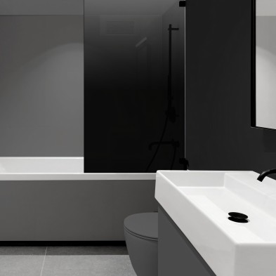 Degradado negro en vinilo transparente lavable para baños, decorando y renovando una mampara de bañera. Lokoloko