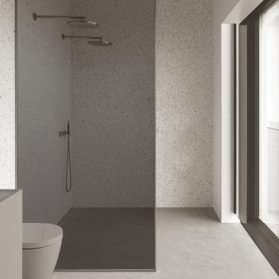 Degradado Marrón Kobe en vinilo transparente lavable para baños, decorando y renovando una mampara de ducha. Lokoloko