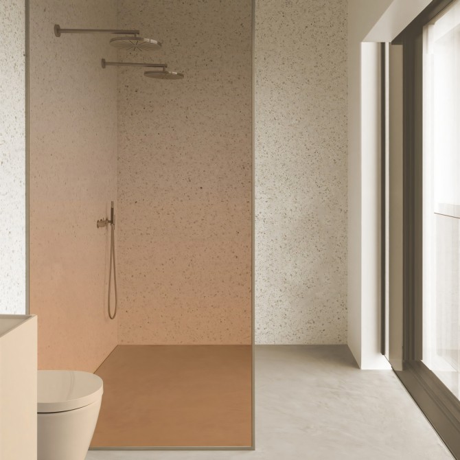 Sand Gradient in washable transparent vinyl for bathrooms, decorating and renewing a shower screen. Lokoloko