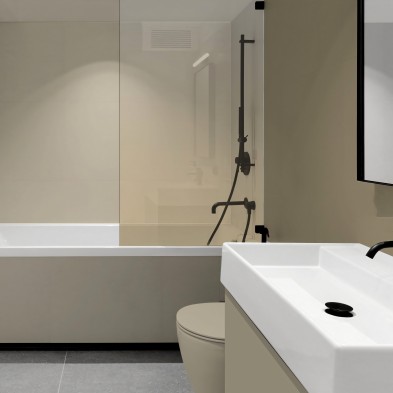 Degradado Khaki en vinilo transparente lavable para baños, decorando y renovando una mampara de bañera. Lokoloko