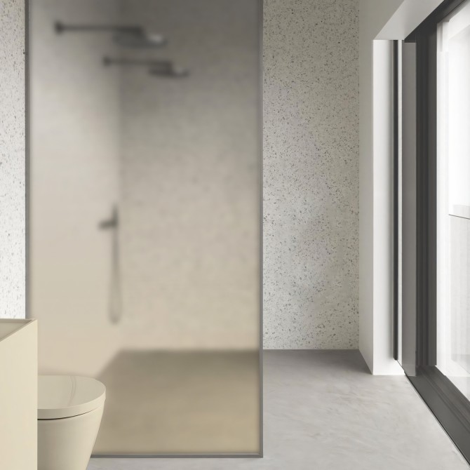 Khaki gradient in washable translucent vinyl for bathrooms, decorating and renewing a shower screen. Lokoloko