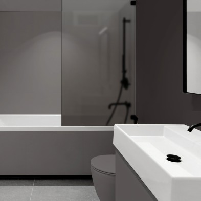Degradado Marrón Kobe en vinilo translúcido lavable para baños, decorando y renovando una mampara de bañera. Lokoloko