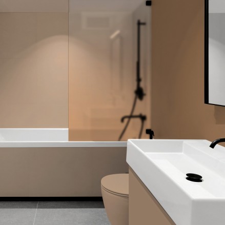 Degradado Arena en vinilo translúcido lavable para baños, decorando y renovando una mampara de bañera. Lokoloko