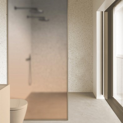 Degradado Arena en vinilo translúcido lavable para baños, decorando y renovando una mampara de ducha. Lokoloko