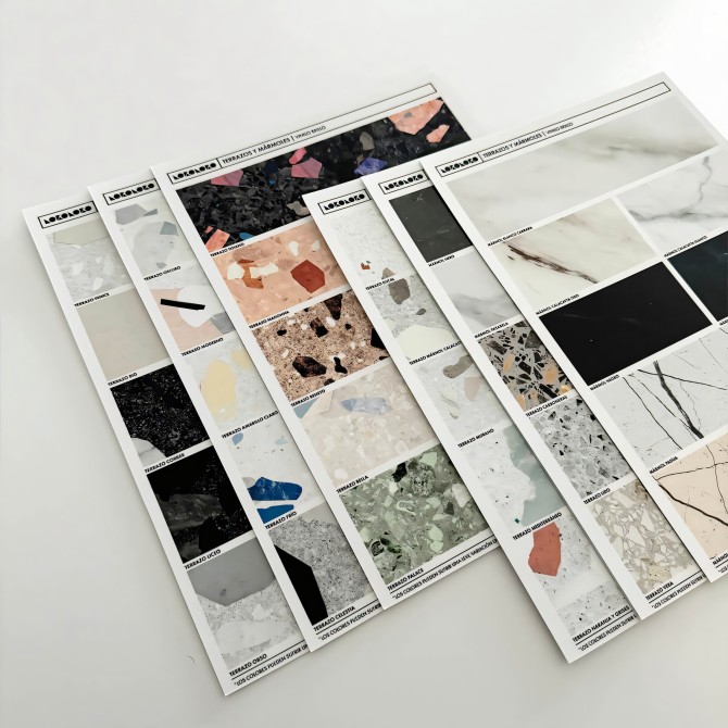 floor for vinyl washable self-adhesive vinyl sampler for furniture and walls. Designs of terrazzo & marbles. Lokoloko