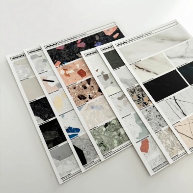 floor for vinyl washable self-adhesive vinyl sampler for furniture and walls. Designs of terrazzo & marbles. Lokoloko