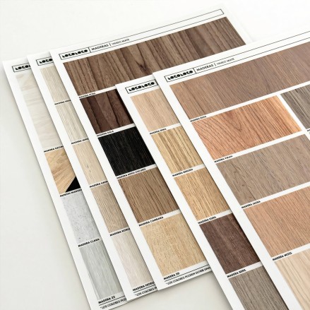 Muestrario en vinilo lavable exteriores mate para muebles y paredes. Diseños de maderas. Lokoloko