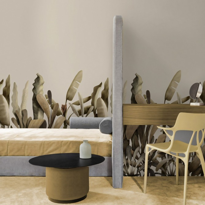 Baume Botanic 1. Papel pintado ecologico autoadhesivo para pared de dormitorio. Lokoloko
