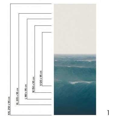 Taifu mural in washable self-adhesive vinyl for walls, it is a deep blue ocean with light gray sky. Piece 1. lokoloko