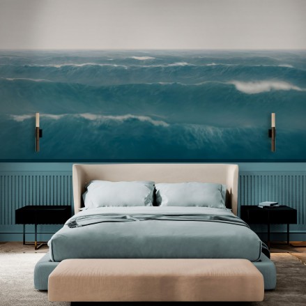 Taifu es un mural del mar azul con tempestad. Relajante océano para pared lisa y muebles. Papel ecologico autoadhesivo. lokoloko