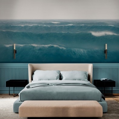 Taifu es un mural del mar azul con tempestad. Relajante océano para pared lisa y muebles. Papel ecologico autoadhesivo. lokoloko