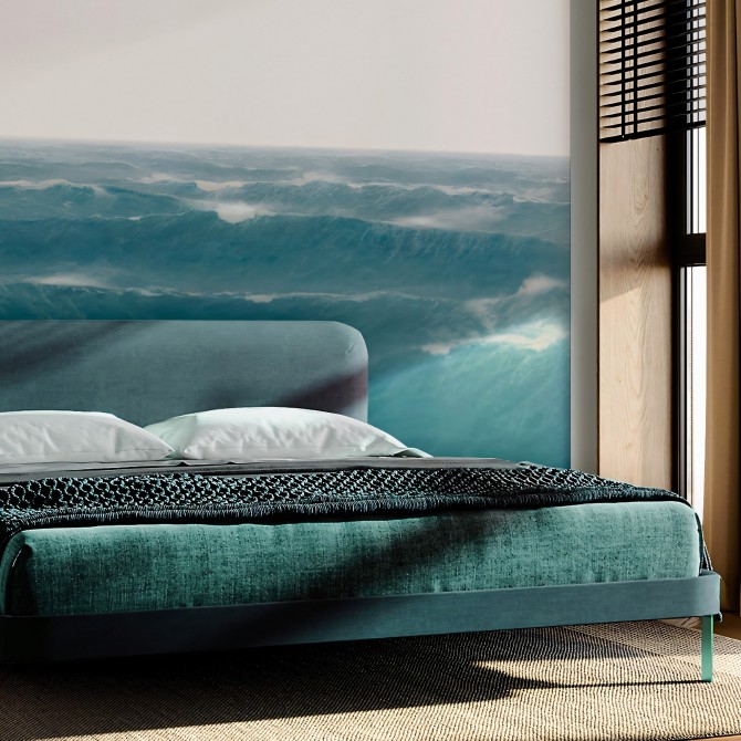 Taifu mural in eco-friendly PVC-free wallpaper for , is a deep blue ocean with a light gray sky. lokoloko