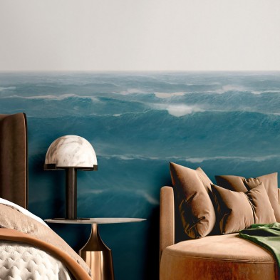 Taifu mural in eco-friendly PVC-free wallpaper for bedrooms, a deep blue ocean with a light gray sky. lokoloko