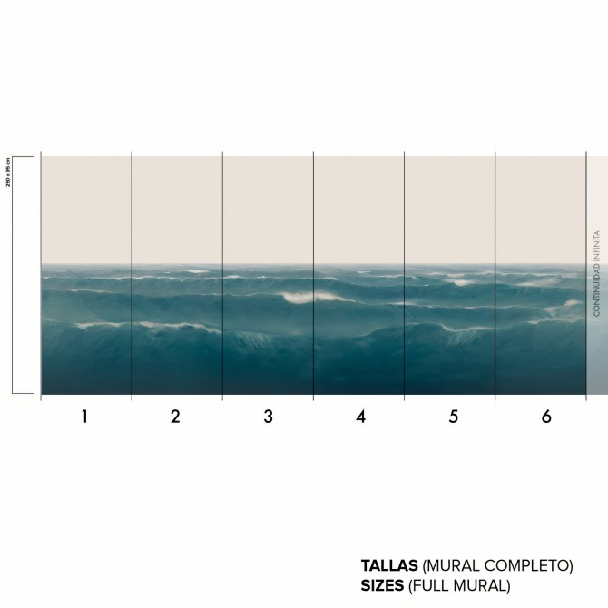 Taifu es un mural del mar azul con tempestad. Relajante océano para pared lisa y muebles. apel ecologico autoadhesivo. lokoloko