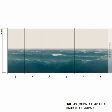 Taifu es un mural del mar azul con tempestad. Relajante océano para pared lisa y muebles. apel ecologico autoadhesivo. lokoloko