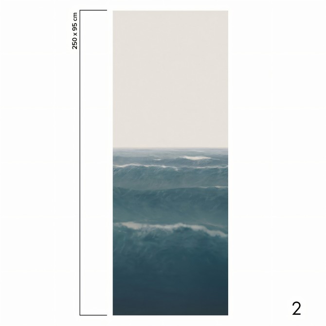 Taifu mural in eco-friendly PVC-free wallpaper, is a deep blue ocean with a light gray sky. Piece 2. lokoloko