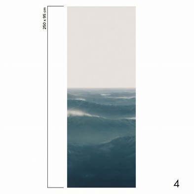 Mural Taifu en papel pared pintado ecologico sinpvc, es un oceáno de azul profundo con cielo gris claro. Pieza 4. lokoloko