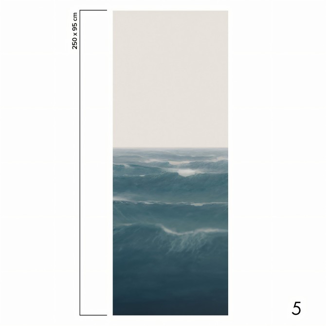 Mural Taifu en papel pared pintado ecologico sinpvc, es un oceáno de azul profundo con cielo gris claro. Pieza 5. lokoloko