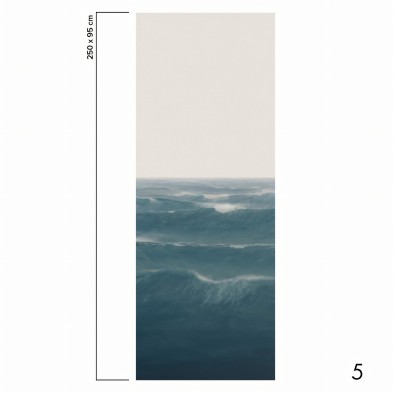 Taifu mural in eco-friendly PVC-free wallpaper, is a deep blue ocean with a light gray sky. Piece 5. lokoloko