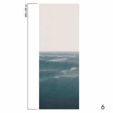 Mural Taifu en papel pared pintado ecologico sinpvc, es un oceáno de azul profundo con cielo gris claro. Pieza 6. lokoloko