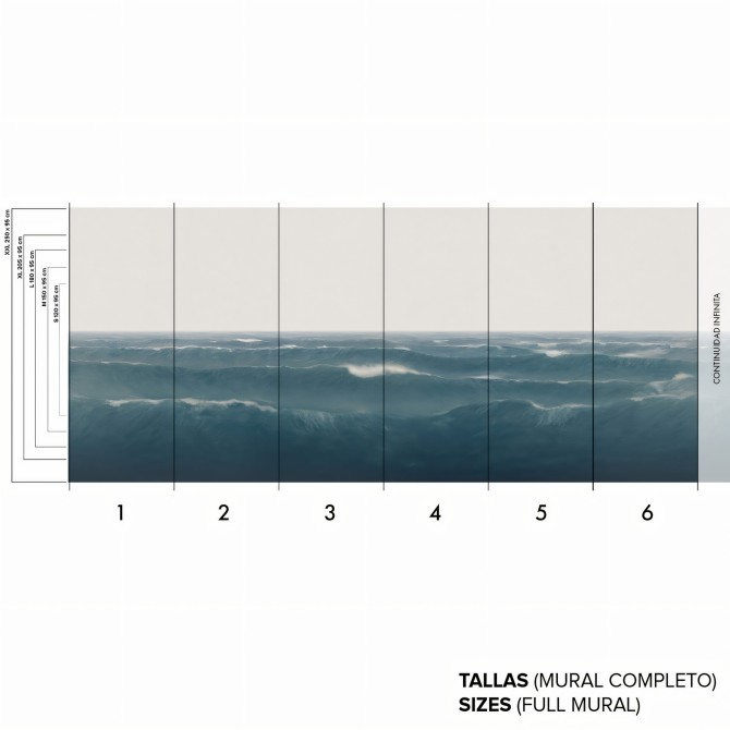Mural Taifu en vinilo lavable autoadhesivo para paredes y muebles, es un oceáno de azul profundo con cielo gris claro. lokoloko