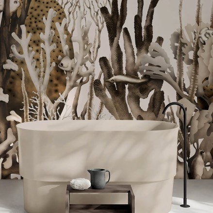 Coral mural in self-adhesive washable vinyl for bathroom walls, It is a tropical coral with ocher colors. lokoloko