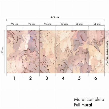 Mural de papel pintado ecológico texturizado autoadhesivo para paredes de dormitorios, con hojas rosas y tierras. Illier