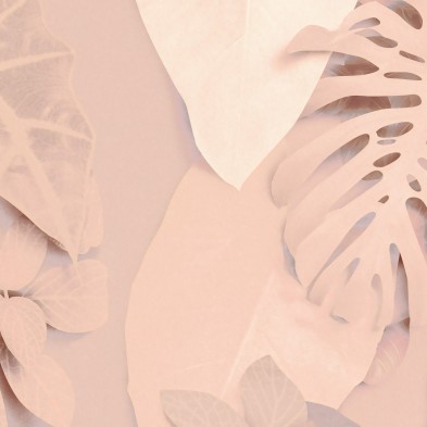 Self-adhesive textured eco-friendly wallpaper mural for walls and smooth surfaces, with leaves in pinks and earths. Illier