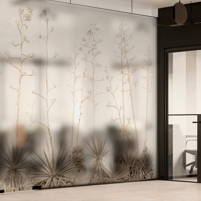 Pita Tierra. Mural de vinilo translúcido autoadhesivo lavable para mamparas cristal de oficinas. Lokoloko