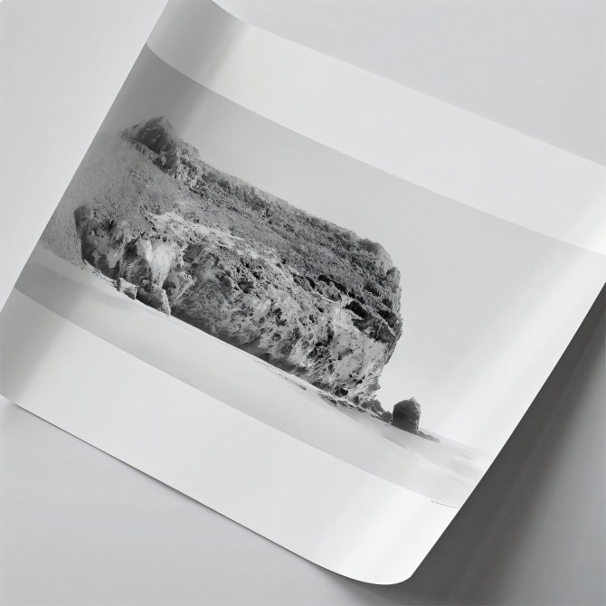 Photographic poster on textured eco-friendly wallpaper. Bay and Punta de Cala Grande. Black and white. Lokoloko