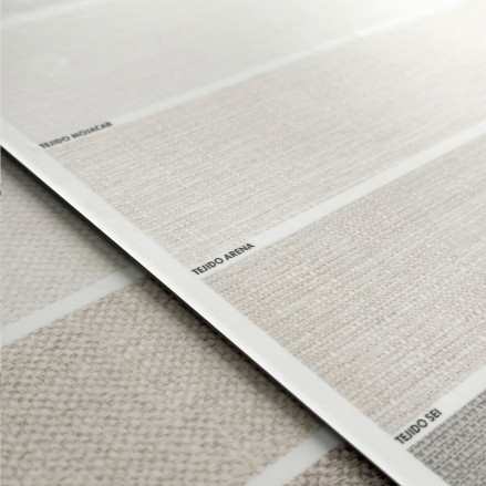 Sample of washable matte vinyl fabrics, ecological inks, water resistant, for covering furniture and walls. Lokoloko