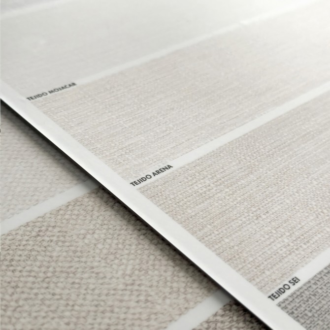 Sample of washable matte vinyl fabrics, eco-friendly inks, water resistant, for covering furniture and walls. Lokoloko