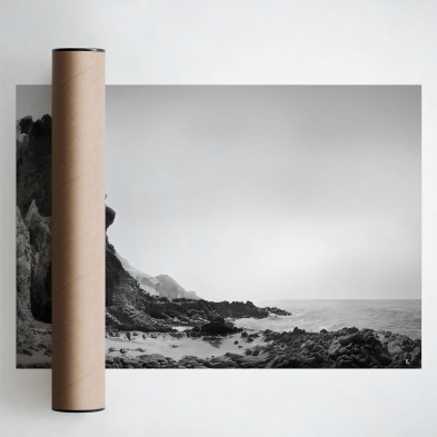 Póster fotográfico en papel ecológico texturizado. Cala del Barranco Parque Natural Cabo de Gata, blanco y negro. Lokoloko