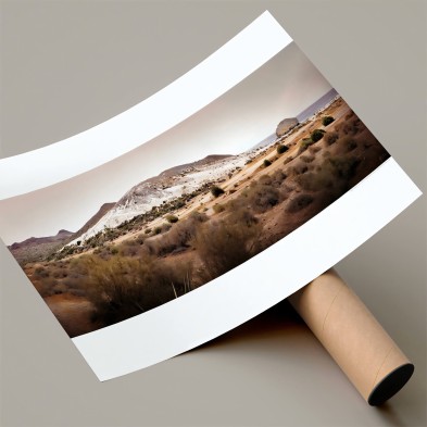 Póster fotográfico en papel ecológico texturizado de la playa de Mónsul con su duna fosil. Cabo de Gata, tonos tierras. Lokoloko